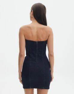 Strapless Denim Offcut Mini Dress -Swoon Fashion vn offcut denim strapless mini dress last rodeo indigo back ds55384vin