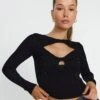 Twist Front Cut Out Long Sleeve Knit Top -Swoon Fashion volly varigated twist knit black front kl103057ve