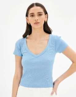 Off Shoulder Long Sleeve Top -Swoon Fashion voop tee monday blues front ts74894ocot 1