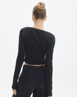 Cotton Scoop Neck Long Sleeve Top -Swoon Fashion wylie wide rib scoop black back tl53892prib