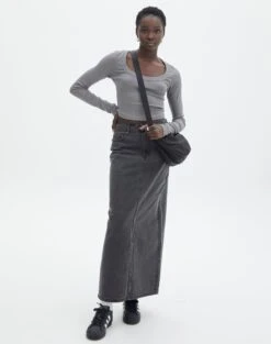 Cotton Scoop Neck Long Sleeve Top -Swoon Fashion wylie wide rib scoop gunsmoke full tl53892prib