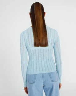Sheer Ribbed Long Sleeve Knit Top -Swoon Fashion zara sheer crepe crew put things on ice back kl89942sc