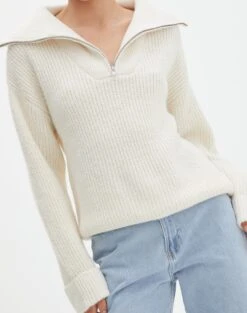 Oversized Quarter Zip Knit Jumper -Swoon Fashion ziggy zip oversized knit bad to the bone imageback kl95134cot